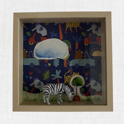 Quadretto Safari Zebra 3D Bambini - Shadow Box Giungla Colorata - PLAFF Regalo Nascita - Arte Tessile Cameretta