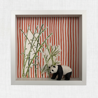 Quadretto Panda 3D Bambù - Shadow Box Asia Bambini - PLAFF Regalo Nascita Cina - Arte Tessile Orientale